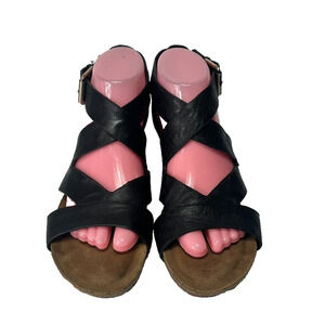 Sofft Sandals Womens 9M Black Leather Crukis Wedge Cushioned Open Toe Adjustable